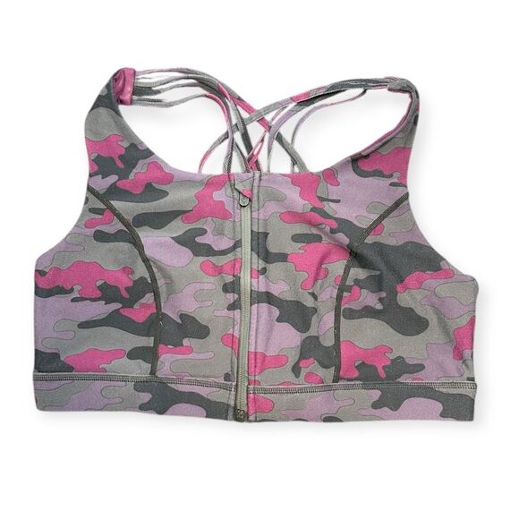 TORRID Women’s Pink Purple Gray Camo Zip Front Crisscross Back Sports Bra Size 2 - Picture 1 of 8